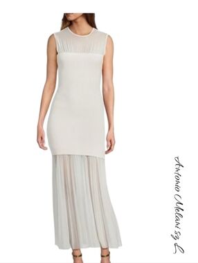 Antonio Melani Valentine Mesh Sleeveless Midi Dress Ivory Cream L NWT